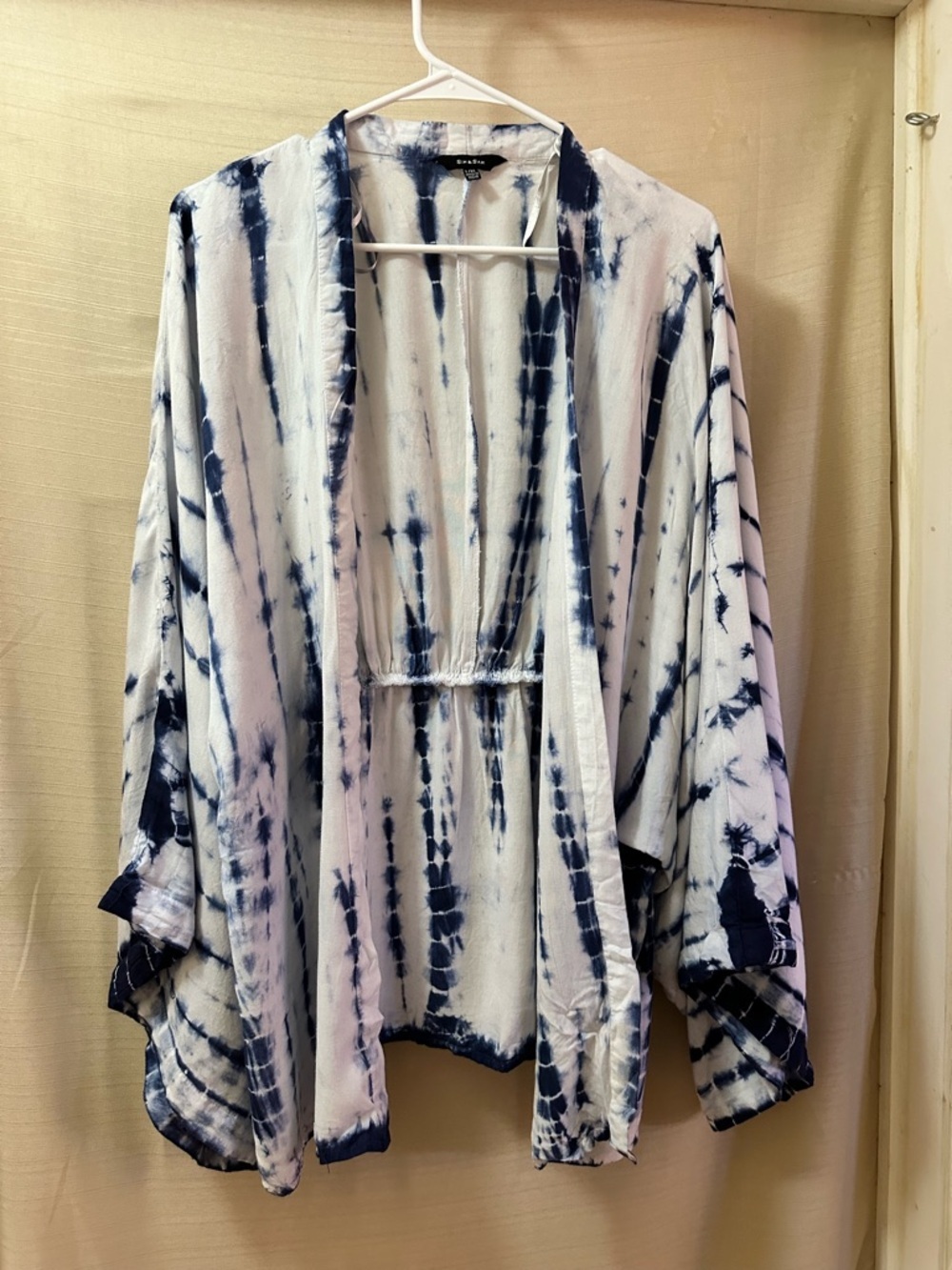 Sim & Sam Blue Tie Dye Kimono Sleeve Boho Cardigan Top Rayon L XL